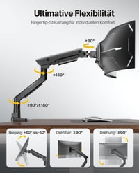 Hliníkový držiak na monitor monTEK pre 17 – 57-palcové ultraširokouhlé obrazovky do 27 kg, USB 3.0 A/C, pneumatický zdvih, max. VESA 100x100, biely 5