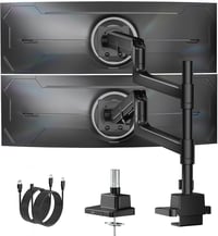 Suport monitor de birou monTEK pentru două ecrane cu port USB, negru 1