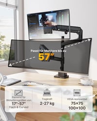 Suport monitor de birou monTEK pentru două ecrane cu port USB, negru 2
