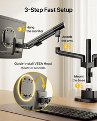 monTEK MA1010UCPBK-D Dual Monitor Tartókar Asztali Rögzítő USB Hubbal, 17-35 colos Lapos és Ívelt Monitorokhoz, Max 11 kg, VESA 75/100 mm, Fekete 6