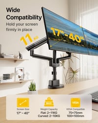 monTEK MA1010UCPBK-D Dual Monitor Tartókar Asztali Rögzítő USB Hubbal, 17-35 colos Lapos és Ívelt Monitorokhoz, Max 11 kg, VESA 75/100 mm, Fekete 2