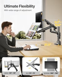 monTEK MA1010UCPBK-D Dual Monitor Tartókar Asztali Rögzítő USB Hubbal, 17-35 colos Lapos és Ívelt Monitorokhoz, Max 11 kg, VESA 75/100 mm, Fekete 5