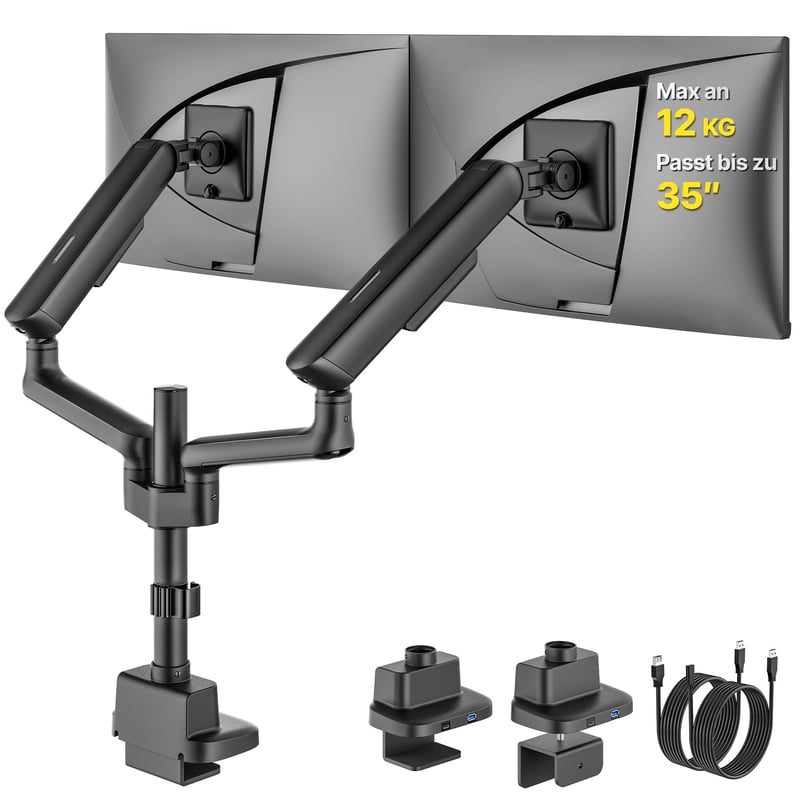 Držiak na dva monitory monTEK, pre 17-35 palcové obrazovky, s USB portom, stolové rameno na monitor