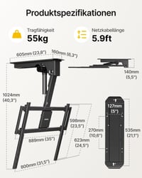 Elektrický stropný držiak na TV monTEK pre televízory s uhlopriečkou 43-86 palcov, max. 55 kg, VESA 800x400 7