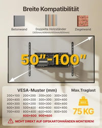monTEK Erős TV fali tartó 50-100 hüvelyk, 75 kg-ig, dönthető és forgatható, kihúzható dupla kar, XXL, VESA 900x600, 638 mm, fekete 2