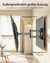 monTEK Erős TV fali tartó 50-100 hüvelyk, 75 kg-ig, dönthető és forgatható, kihúzható dupla kar, XXL, VESA 900x600, 638 mm, fekete 4
