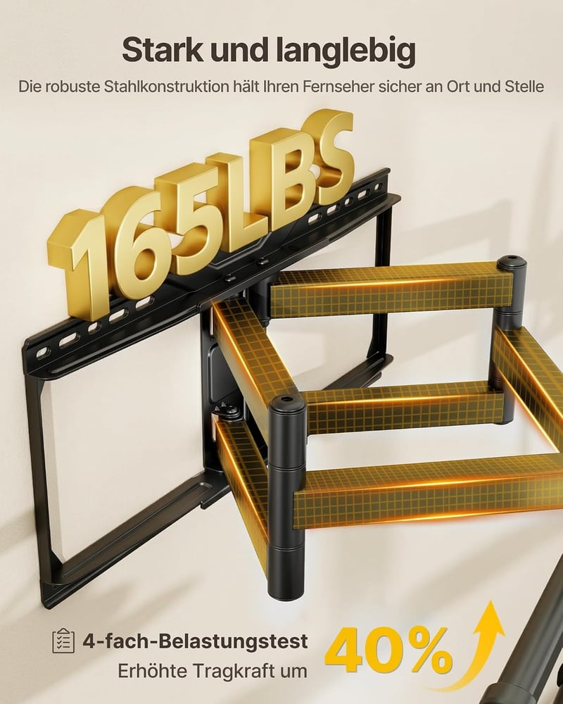 monTEK Erős TV fali tartó 50-100 hüvelyk, 75 kg-ig, dönthető és forgatható, kihúzható dupla kar, XXL, VESA 900x600, 638 mm, fekete