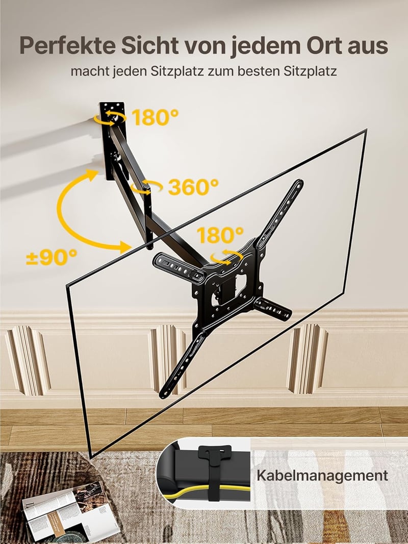 monTEK Extra Hosszú Karos TV Fali Tartó 23-65 Colos Készülékekhez - 728 mm Kinyúlás, Forgatható, Dönthető, VESA 400x400, 35 kg Teherbírás