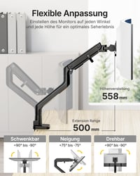 monTEK držiak na monitor Heavy Duty s USB, pre monitory s uhlopriečkou 17 – 57 palcov, s nosnosťou do 27 kg 4