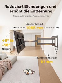 Suport de perete pentru TV, cu braț lung, monTEK, pentru ecrane de 43-80 inch, sarcină maximă 50 kg, rotire 180°, înclinare, compatibil VESA 600x400 mm 3