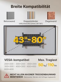 Suport de perete pentru TV, cu braț lung, monTEK, pentru ecrane de 43-80 inch, sarcină maximă 50 kg, rotire 180°, înclinare, compatibil VESA 600x400 mm 2