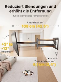 Suport de perete pentru televizor monTEK cu braț lung, 43-90 inch, extensie 1080 mm, înclinabil și pivotant, complet articulat, VESA 800x400 3