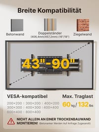 Suport de perete pentru televizor monTEK cu braț lung, 43-90 inch, extensie 1080 mm, înclinabil și pivotant, complet articulat, VESA 800x400 2