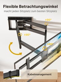 Suport de perete pentru televizor monTEK cu braț lung, 43-90 inch, extensie 1080 mm, înclinabil și pivotant, complet articulat, VESA 800x400 5