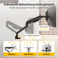 monTEK MA1007BK HeavyDuty držiak na monitor pre 17-45 palcové ultrawide monitory, 1-16 kg, VESA 75/100, sklopný, otočný, čierny 3