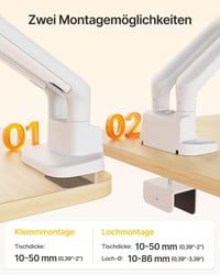 monTEK MA1011WH-D Držiak na dva monitory, pre 17-35" obrazovky, otočný o 360°, VESA 75/100, biely, max. 11 kg 9