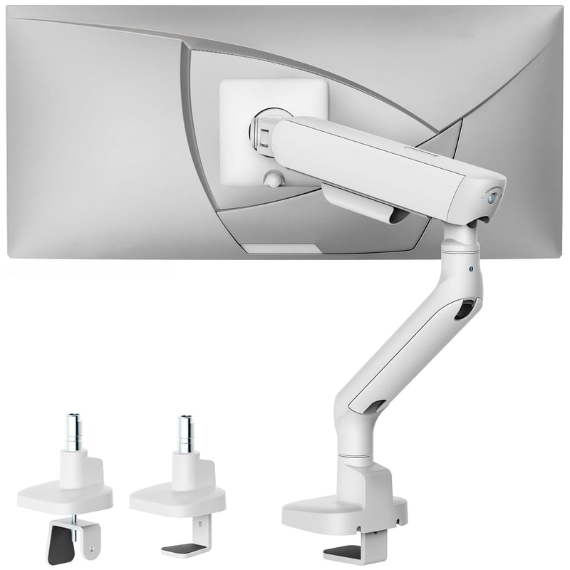 Držiak na monitor monTEK pre obrazovky s uhlopriečkou 17 – 40 palcov, max. 12 kg, biely – nastaviteľné stolové rameno na monitor s upevnením