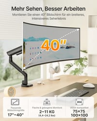 Držiak na monitor monTEK, čierny, 17-40 palcov, max. 12 kg, stolové rameno na monitor, nastaviteľný stojan na monitor 6