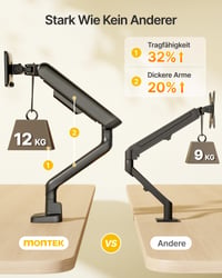 Držiak na monitor monTEK, čierny, 17-40 palcov, max. 12 kg, stolové rameno na monitor, nastaviteľný stojan na monitor 5