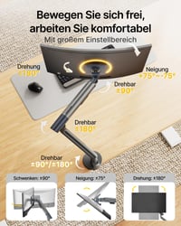 monTEK Držiak na monitor pre obrazovky s uhlopriečkou 17 – 40 palcov, nosnosť max. 11 kg, tmavosivý, stolový stojan na monitor 4