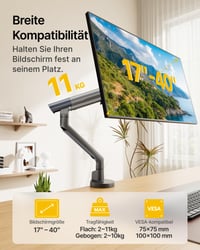 monTEK Držiak na monitor pre obrazovky s uhlopriečkou 17 – 40 palcov, nosnosť max. 11 kg, tmavosivý, stolový stojan na monitor 2