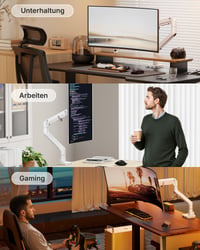 monTEK držiak na monitor s USB A/C konektorom, pre 17-57 palcové ultraširoké zakrivené monitory, nosnosť 27 kg, plynová pružina, VESA 75/100, biely 9