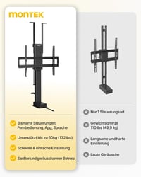 Suport motorizat pentru televizor monTEK pentru televizoare de 37-65 inchi cu consolă, Tuya, telecomandă radio, control vocal, înălțime reglabilă, 60 kg, VESA 600x400 6