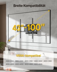 Suport de perete pentru televizor monTEK complet mobil, pentru televizoare de 43-100 inchi, înclinabil și rotativ, compatibilitate extinsă 3