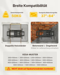 Nástenný držiak na TV monTEK pre televízory s uhlopriečkou 37-84 palcov, nosnosť 50 kg, max. VESA 600x400 mm 5