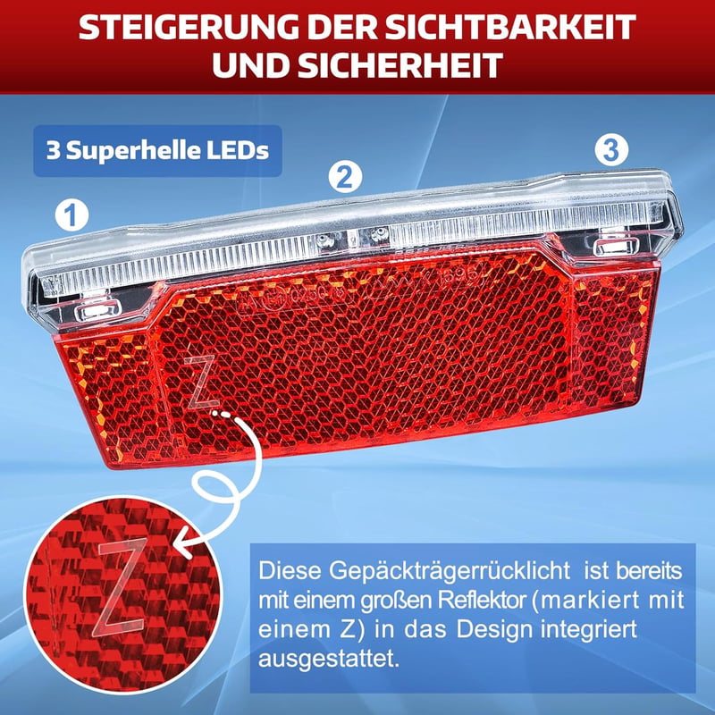 MONTOP LED kerékpár hátsó lámpa dinamós reflektor StVZO tanúsított