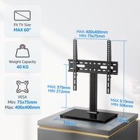MOUNTUP Univerzális TV Állvány 24-60 Colos Televízióhoz, Max. 40 kg Teherbírás, EU1335 Asztali TV Talp 6