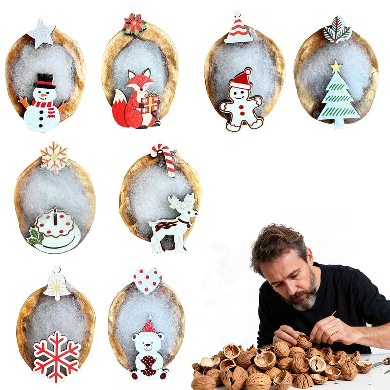 Set de decorațiuni de Crăciun MooDvsaWw, ornamente suspendate din lemn de nuc, decorațiuni din lemn pentru bradul de Crăciun, set de pandantive festive din lemn