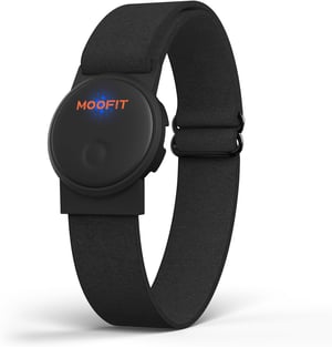Brățară monitor puls Moofit, rezistentă la apă IP67, negru mat, senzor optic, cu suport Bluetooth și ANT+, compatibilă cu Wahoo și Strava