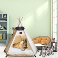 Cort pentru câini și pisici Mooipet Teepee cu pernă față-verso, culcuș detașabil și lavabil, căsuță pentru animale cu tablă de scris 5
