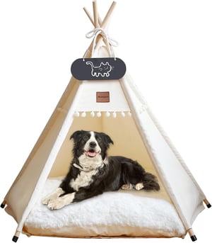 Mooipet Teepee kutya és cica sátor kétoldalas párnával, levehető mosható kutyaággyal, krétatáblás kisállat kuckó
