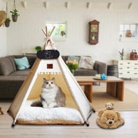 Cort pentru câini și pisici Mooipet Teepee cu pernă față-verso, culcuș detașabil și lavabil, căsuță pentru animale cu tablă de scris 3
