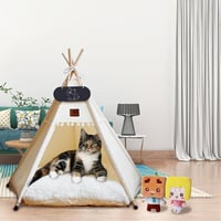Cort pentru câini și pisici Mooipet Teepee cu pernă față-verso, culcuș detașabil și lavabil, căsuță pentru animale cu tablă de scris 4