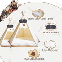 Cort pentru câini și pisici Mooipet Teepee cu pernă față-verso, culcuș detașabil și lavabil, căsuță pentru animale cu tablă de scris 2