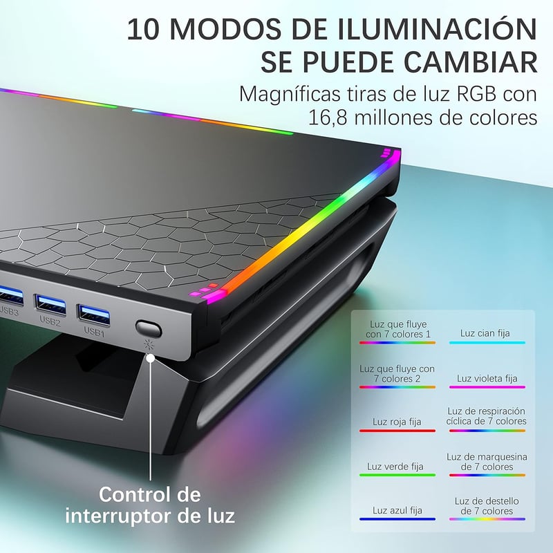 MOOJAY Gaming Monitor Tartó RGB LED-del, USB 3.0 Hub és Fiókkal