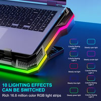MOOJAY Laptop Hűtő – Turbo RGB Gaming Ventilátor, 8 Állítható Magasság, Telefon Tartóval, 14–19" Gépekhez (Kék) 3