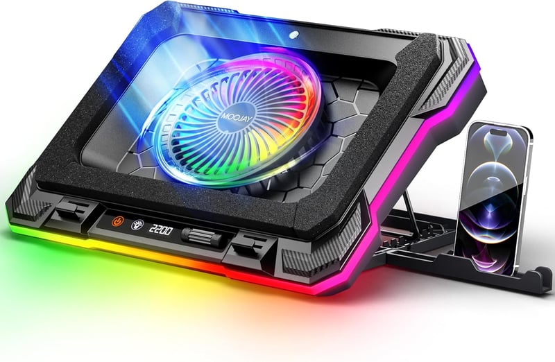 MOOJAY Laptop Hűtőpad RGB LED Gamer Notebook Cooler 14-19 Colos Állítható Magasság