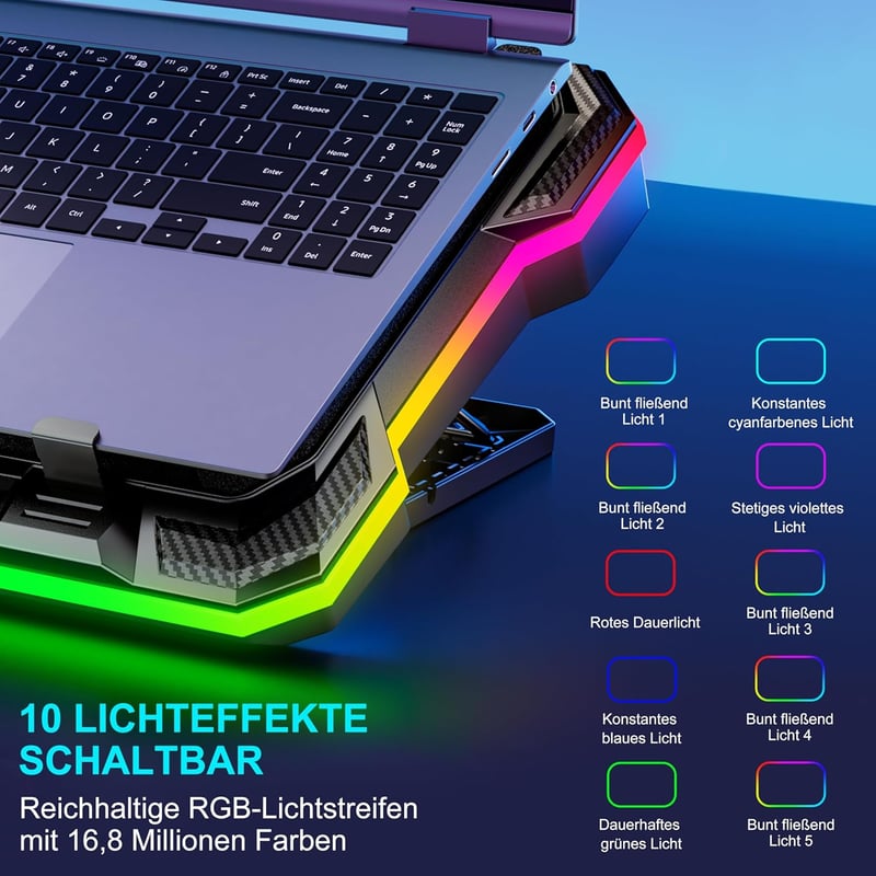 MOOJAY Laptop Hűtőpad RGB LED Gamer Notebook Cooler 14-19 Colos Állítható Magasság