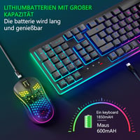 MOOJAY RGB Háttérvilágítású Vezeték Nélküli Billentyűzet és Egér Szett - Újratölthető 2.4G Gamer Kombó Ergonomikus Kialakítással PC/Laptop/W 2