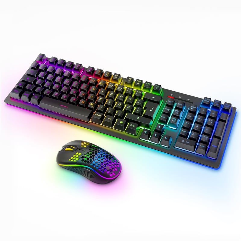 Set Tastatură și Mouse Wireless cu Iluminare RGB MOOJAY - Combo Gamer 2.4G Reîncărcabil cu Design Ergonomic pentru PC/Laptop/W