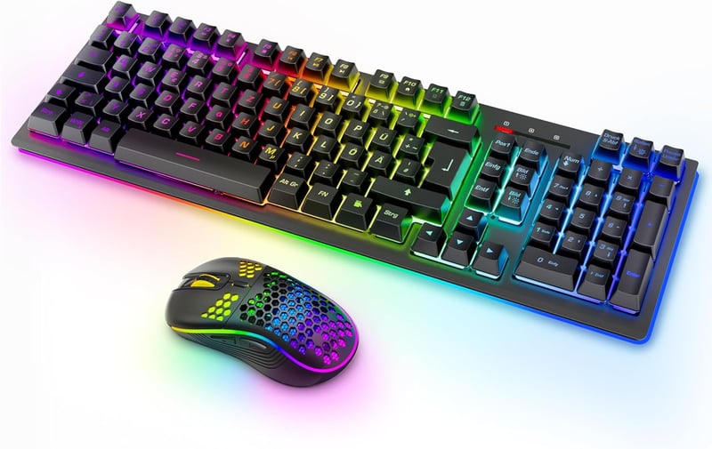 MOOJAY RGB Háttérvilágítású Vezeték Nélküli Billentyűzet és Egér Szett - Újratölthető 2.4G Gamer Kombó Ergonomikus Kialakítással PC/Laptop/W