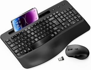Moojay 2.4G ergonomska bežična tipkovnica i miš s naslonom za zglobove - crni