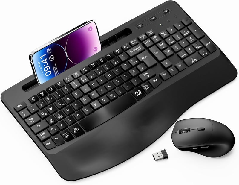 MOOJAY Wireless Ergonomikus Billentyűzet és Egér Szett, 2.4G Töltölthető, Csendes, Csukló Támasztékkal