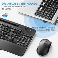 MOOJAY Wireless Ergonomikus Billentyűzet és Egér Szett, 2.4G Töltölthető, Csendes, Csukló Támasztékkal 3