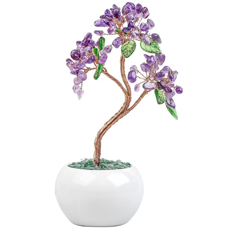 mookaitedecor Ametist Drvo Novca Kristal Bonsai 16 cm - Feng Shui Dekoracija za Sreću s Keramičkom Bazom za Dom, Ured