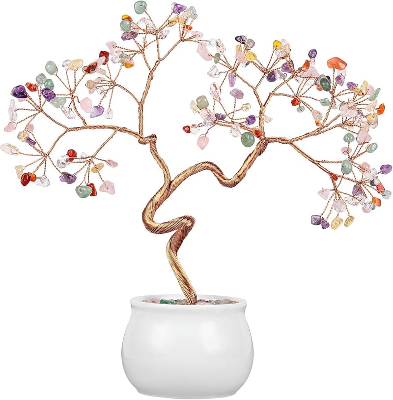 mookaitedecor Kristály Pénzfa Kerámia Alappal - 20-24 cm Feng Shui Bonsai Dekoráció Vegyes Féldrágakövekkel Otthonra, Irodába

AI: I've crea